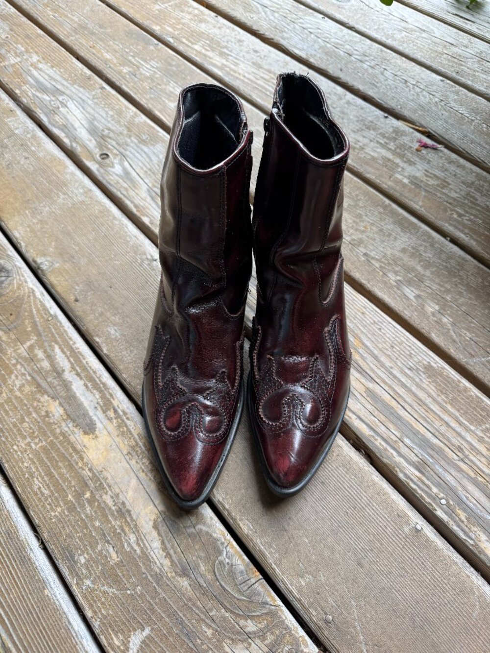 Vintage Acme Burgundy Leather Short Western Boots Side Zip in Men's 10.5D
